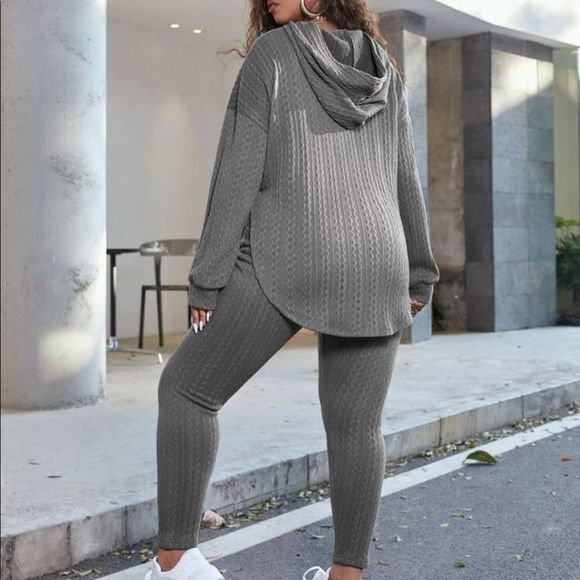 SZ. 4X SHEIN PLUS DROP SHOULDER TEXTURED KNIT HOODIE AND LEGGINGS SET - Picture 2 of 3